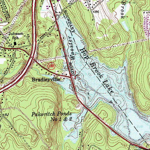 Topographic Map of Bradleyville, CT