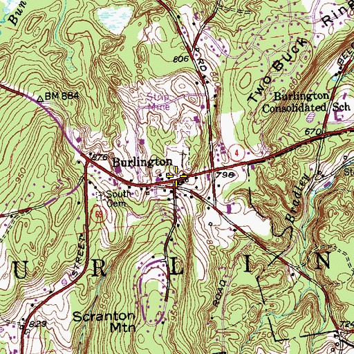 Topographic Map of Burlington, CT