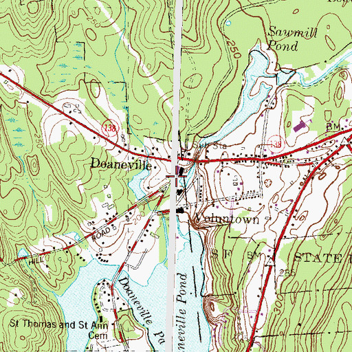 Topographic Map of Doaneville, CT