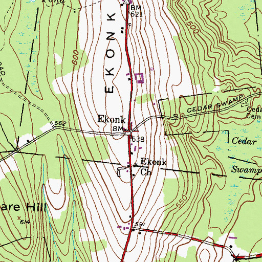 Topographic Map of Ekonk, CT