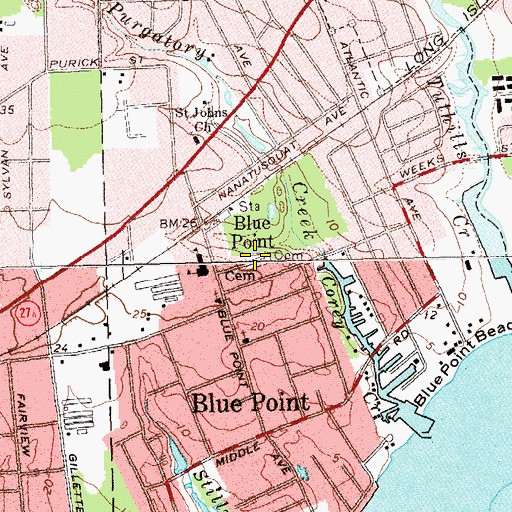 Topographic Map of Blue Point Cemetery, NY