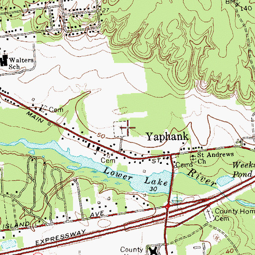 Topographic Map of Yaphank Village Cemetery, NY