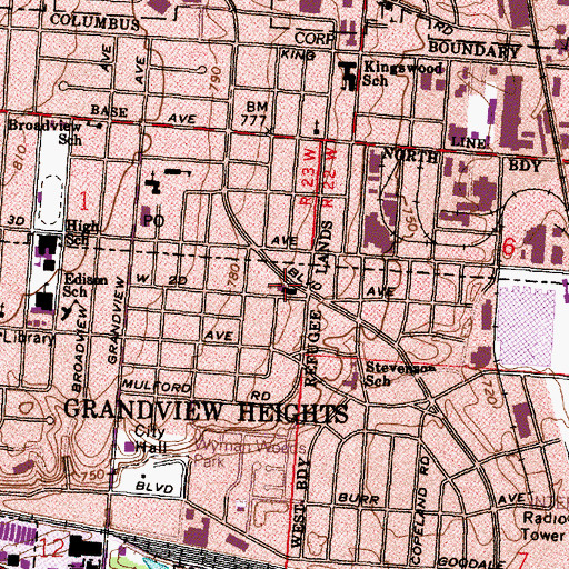 Topographic Map of Boulevard Presbyterian Church, OH