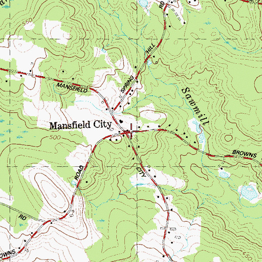 Topographic Map of Mansfield City, CT