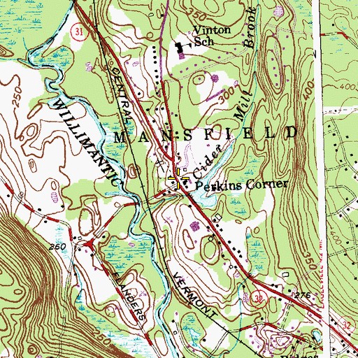 Topographic Map of Perkins Corner, CT