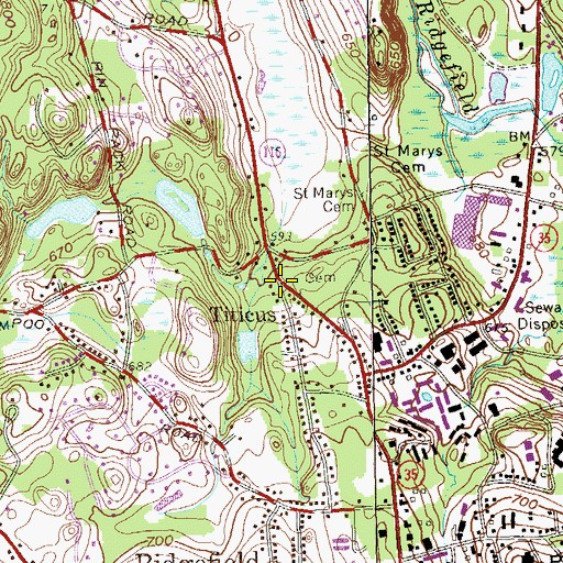 Topographic Map of Titicus, CT