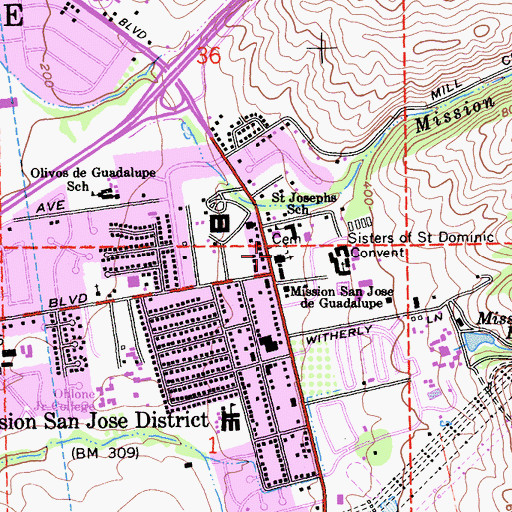 Topographic Map of Mission San Jose Cemetery, CA