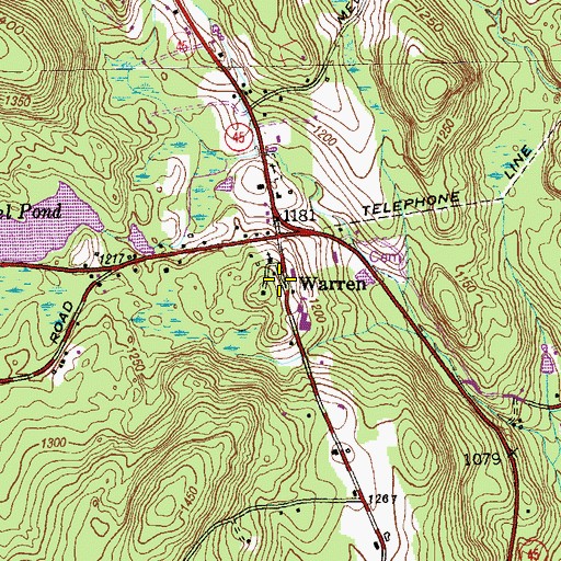 Topographic Map of Warren, CT