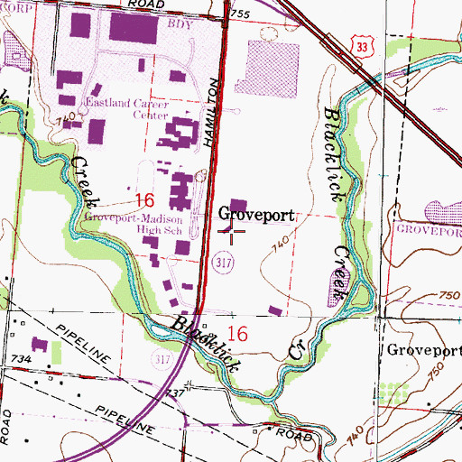 Topographic Map of Madison Township Community Center, OH