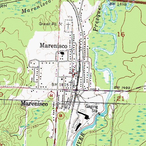 Topographic Map of Marenisco Township Police Department, MI