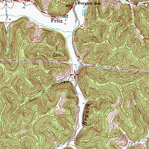 Topographic Map of Warren Rowe Branch, KY