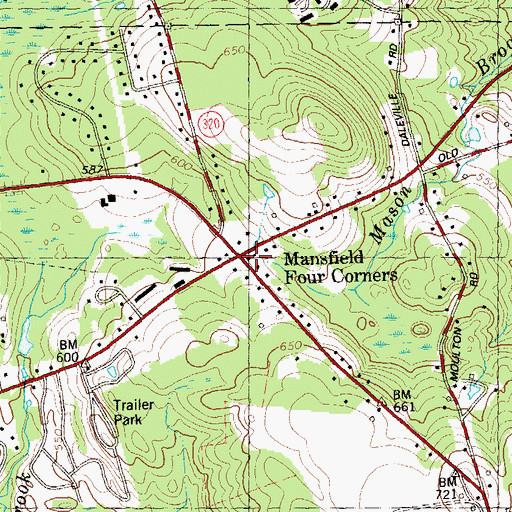 Topographic Map of Mansfield Four Corners, CT
