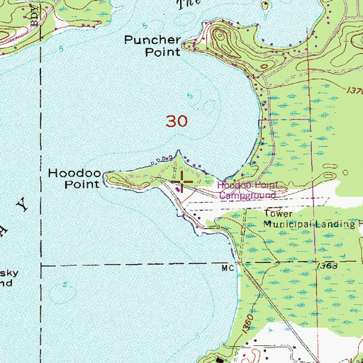 Topographic Map of Hoodoo Point Campground, MN