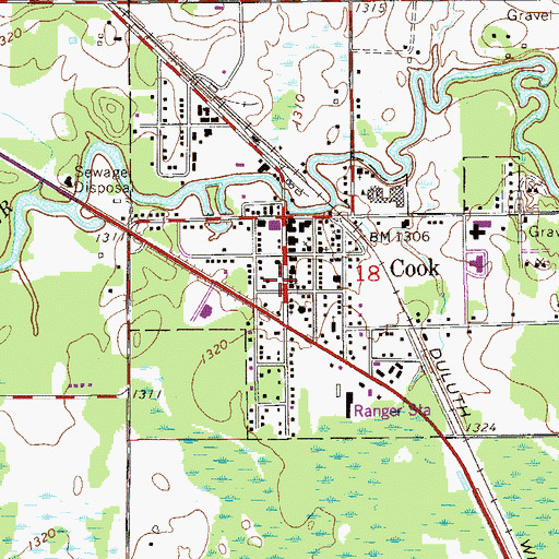 Topographic Map of Cook City Hall, MN