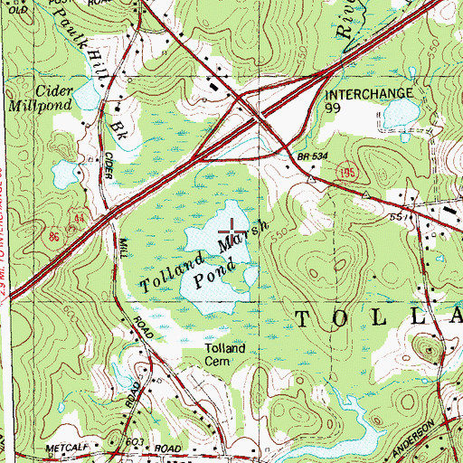 Topographic Map of Tolland Marsh Pond, CT