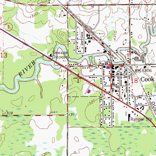 Topographic Map of Cook Rest Area, MN