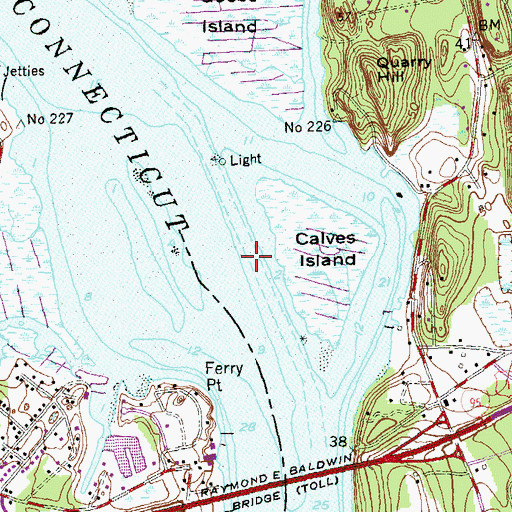 Topographic Map of Calves Island Bar Channel, CT