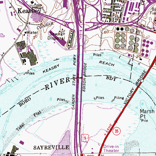 Topographic Map of Governor Alfred E Driscoll Bridge, NJ