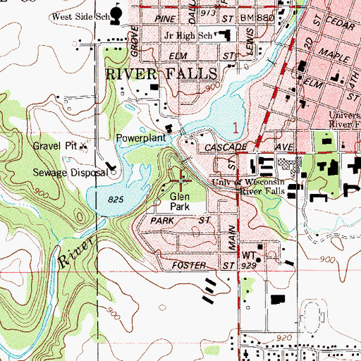 Topographic Map of Glen Park Municipal Swimming Pool, WI