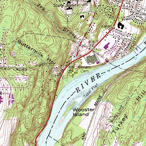 Topographic Map of Hidelum Rock Bar, CT