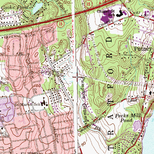 Topographic Map of Spring Pond Park, CT