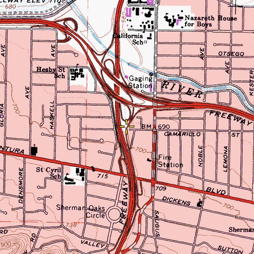 Topographic Map of Exit 63B, CA
