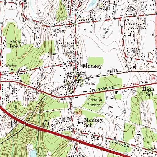 Topographic Map of Monsey Station, NY