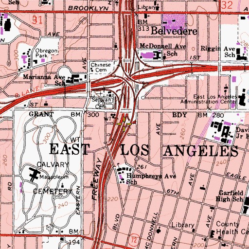 Topographic Map of Exit 20B, CA