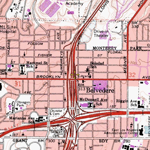 Topographic Map of Exit 20C, CA