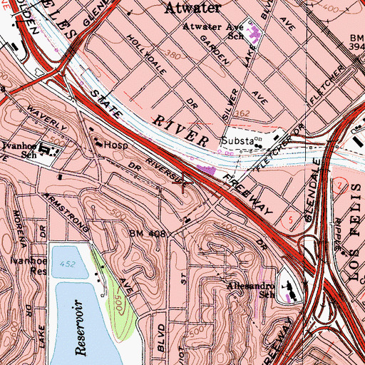 Topographic Map of Exit 140A, CA