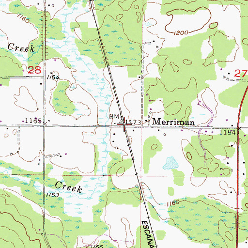 Topographic Map of Merriman Station, MI