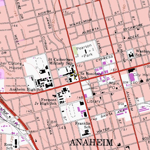Topographic Map of Saint Boniface School (historical), CA
