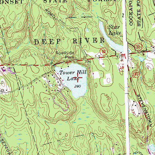Topographic Map of Tower Hill Lake, CT