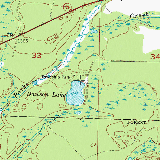 Topographic Map of Dawson Lake Park, MI