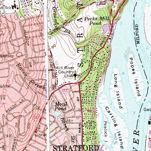 Topographic Map of Mill River Country Club, CT