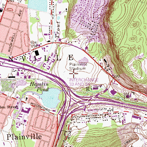 Topographic Map of Plainville Stadium, CT