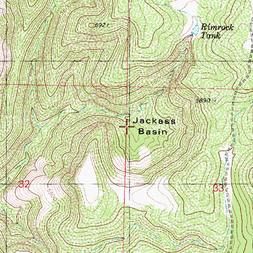 Topographic Map of Jackass Basin, AZ