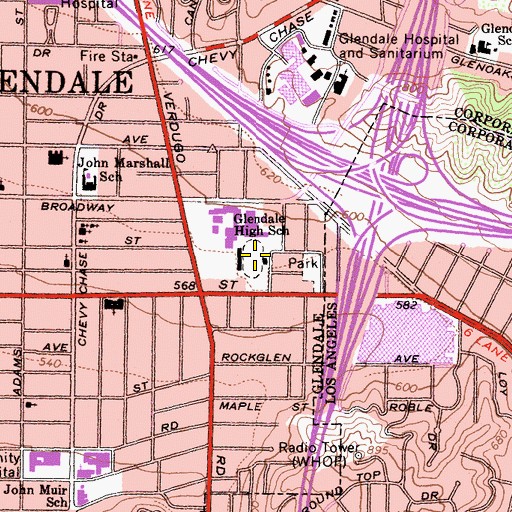 Topographic Map of Moyse Stadium, CA