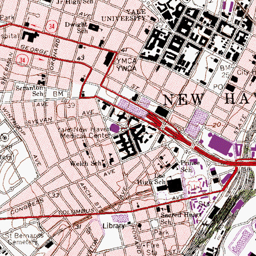 Topographic Map of Yale New Haven Hospital Heliport, CT