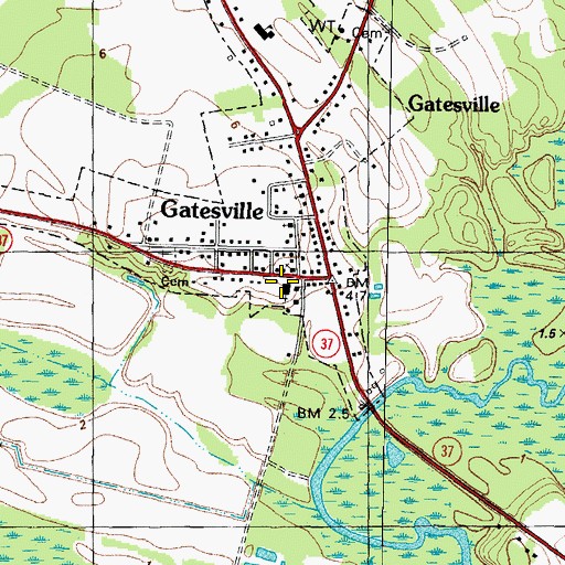 Topographic Map of Gates County Sheriff's Office, NC