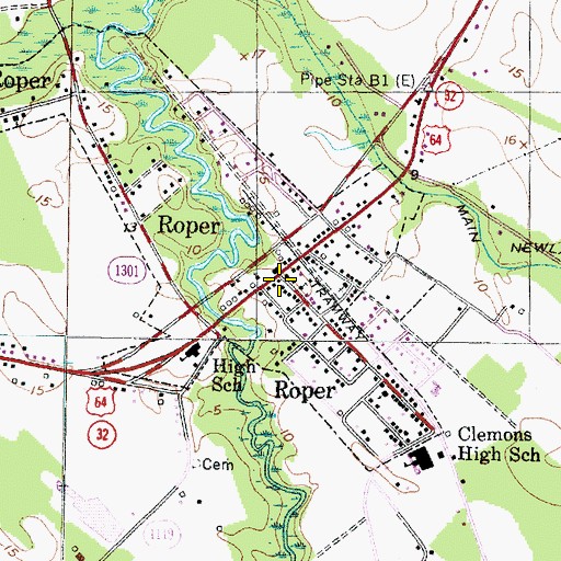 Topographic Map of Roper Police Department, NC