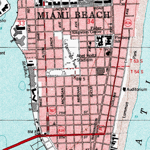 Topographic Map of City of Miami Beach Fire Department: Station 1, FL