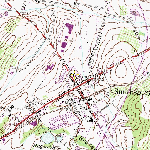 Topographic Map of Smithsburg Community Volunteer Fire Company 7, MD
