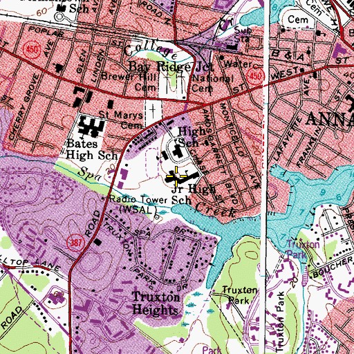 Topographic Map of Bates Middle School, MD