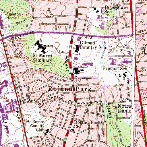 Topographic Map of Roland Park Country School, MD