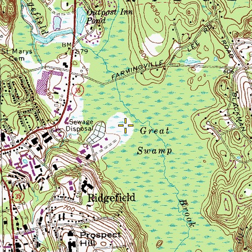 Topographic Map of WREF-AM (Ridgefield), CT