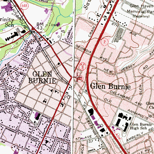 Topographic Map of Anne Arundel Community College - Glen Burnie Town Center, MD