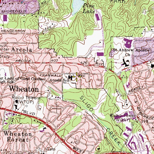 Topographic Map of Arcola Elementary School, MD