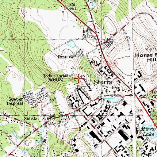 Topographic Map of WHUS-FM (Storrs), CT
