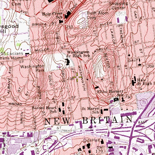 Topographic Map of Town of New Britain, CT
